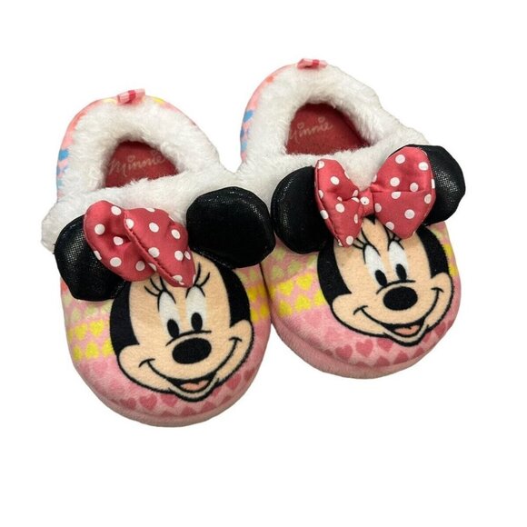Disney Other - GIRL 7-8 Pink Hearts Minnie Mouse Girl's Slippers Indoor Shoes